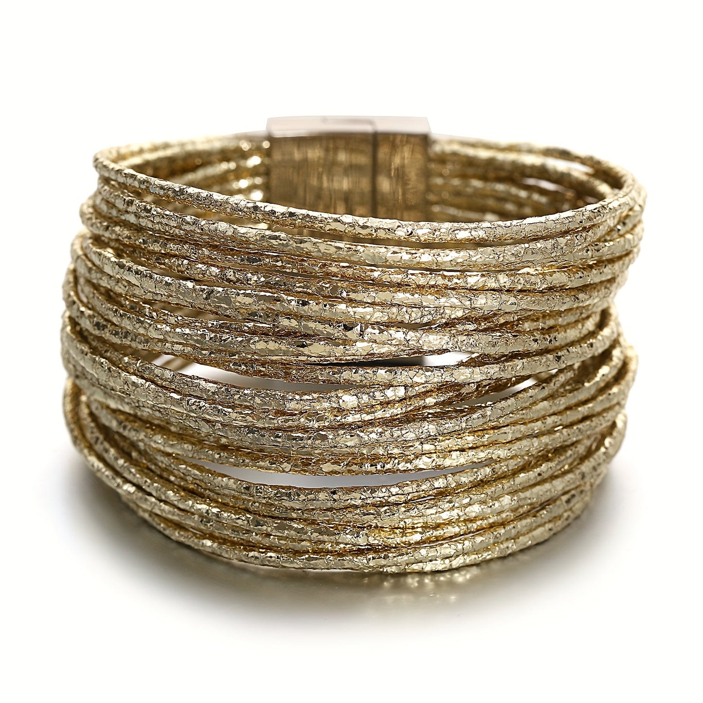 This Multilayer Wrap Bracelet features Slim Stripes and Metallic Shiny Glitter Leather, with a Magnetic Clasp that makes it easy to put on and take off. Perfect for Men and Women, this Bracelet is great for Holiday Parties and makes a unique Birthday