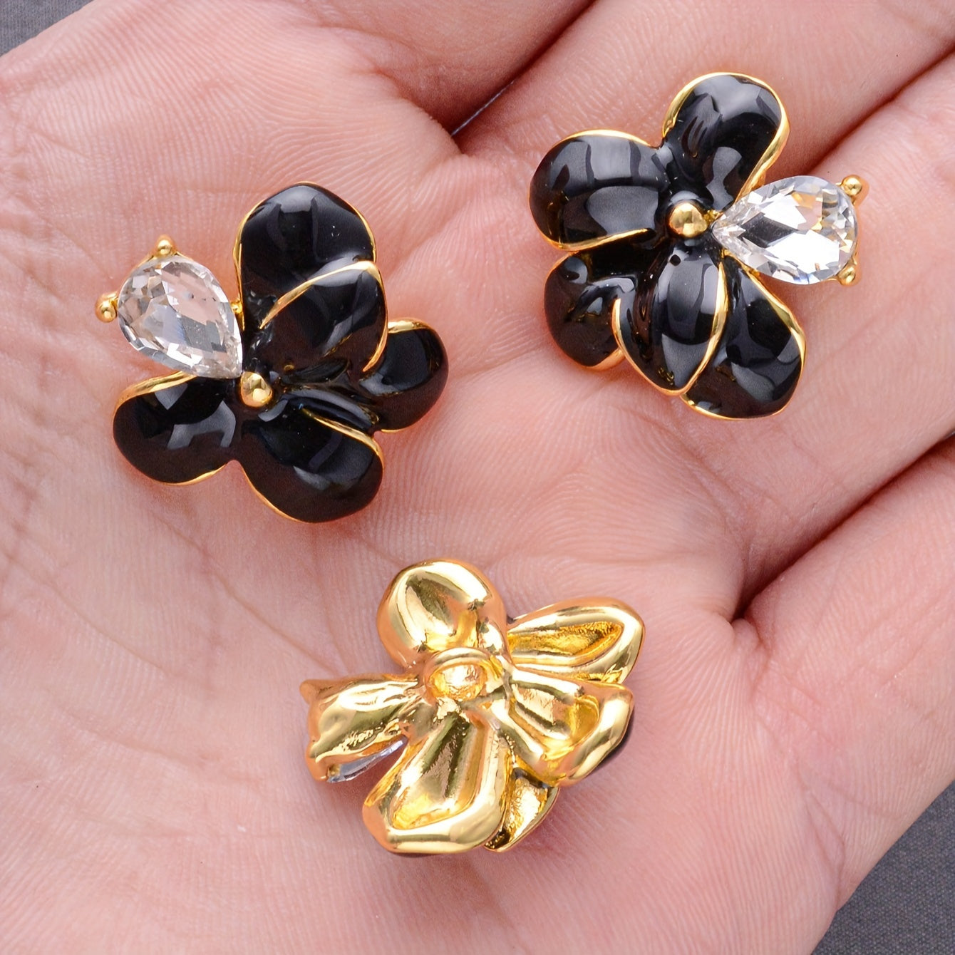 Set of four elegant alloy flower brooch pins, perfect for adding a decorative touch to shirts, sweaters, coats, and more. Use them to accessorize handbags, gift boxes, shoes, and bouquets for a stylish and personalized look.