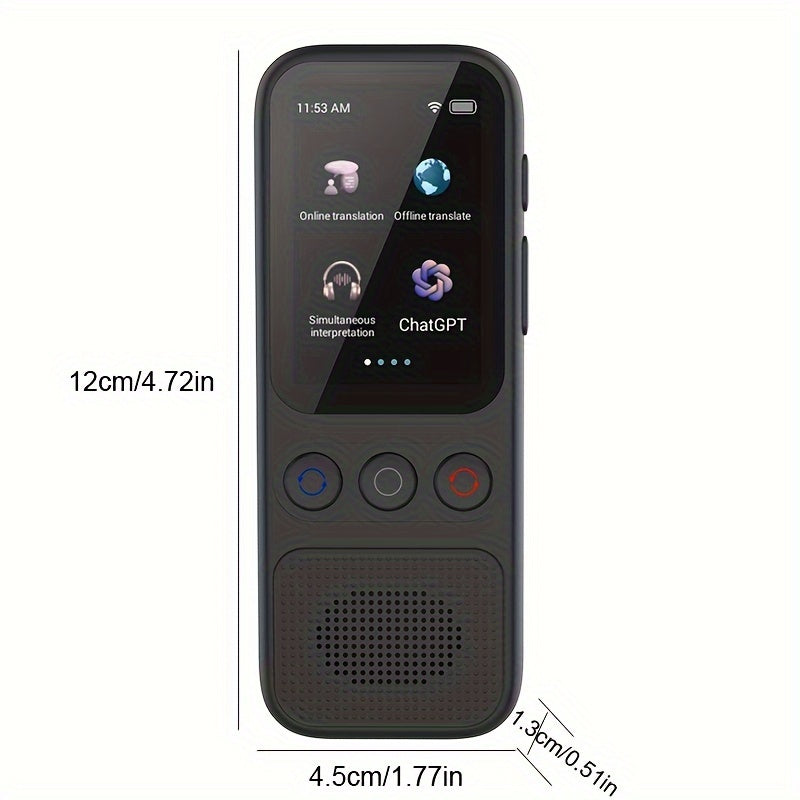 Two-way voice translator for 138 languages, with HD touch screen for travel, business, and study.