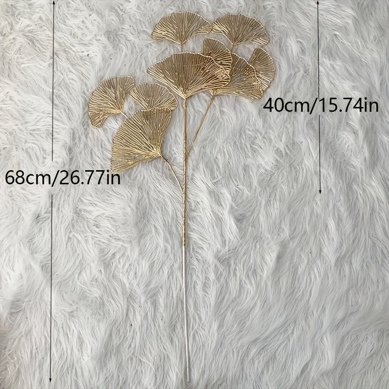 5 Glitzy Golden Ginkgo & Apricot Leaf Artificial Stems for year-round elegant home décor. Ideal for weddings, Christmas, winter, and spring decorations.