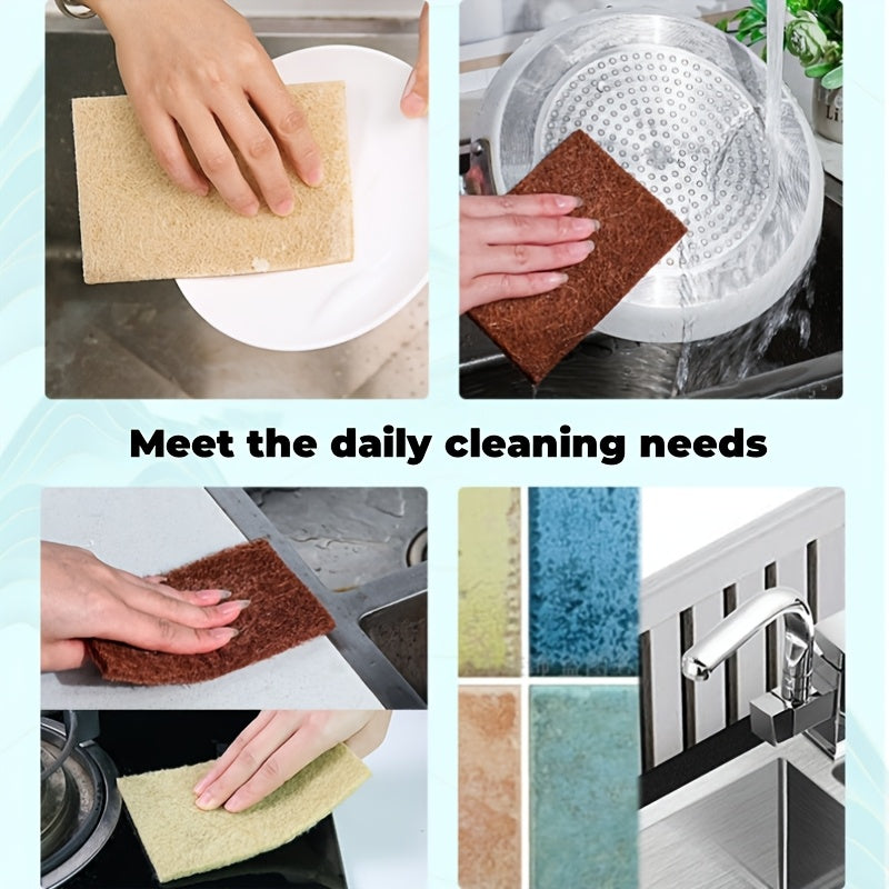 The Multifunctional Plant Fiber Scouring Pad Kit includes a Thickened Double-Sided Cleaning Sponge, Dishwashing Towel, and Brush Pot for use in the Kitchen, Bathroom, and Living Room. This kit features a Lightweight Rectangular Jute Weave design and