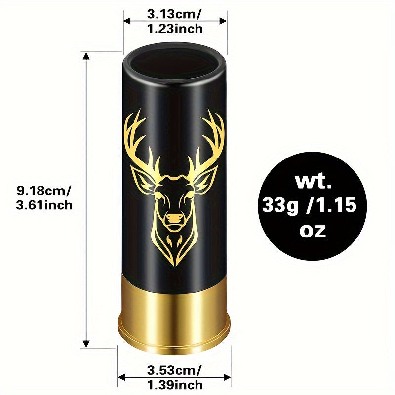 4 Elk Head Pattern Shot Cups, Bullet Shaped Shot Glass for Bars, Clubs, Restaurants, or Home use.