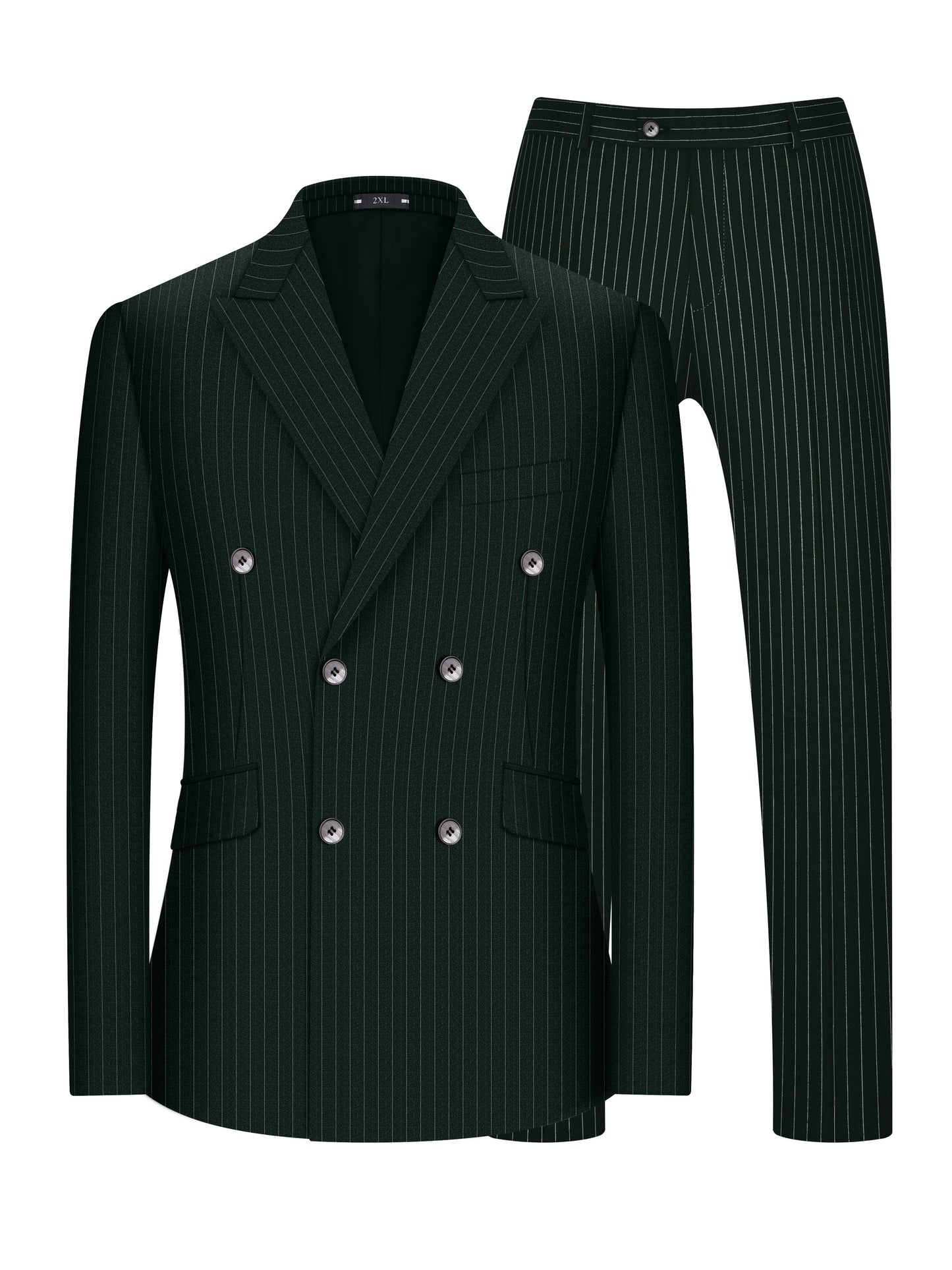 Stylish Plus Size Striped Double-Breasted Blazer & Pants Set in Gunmetal Gray, Great for Business & Formal Events