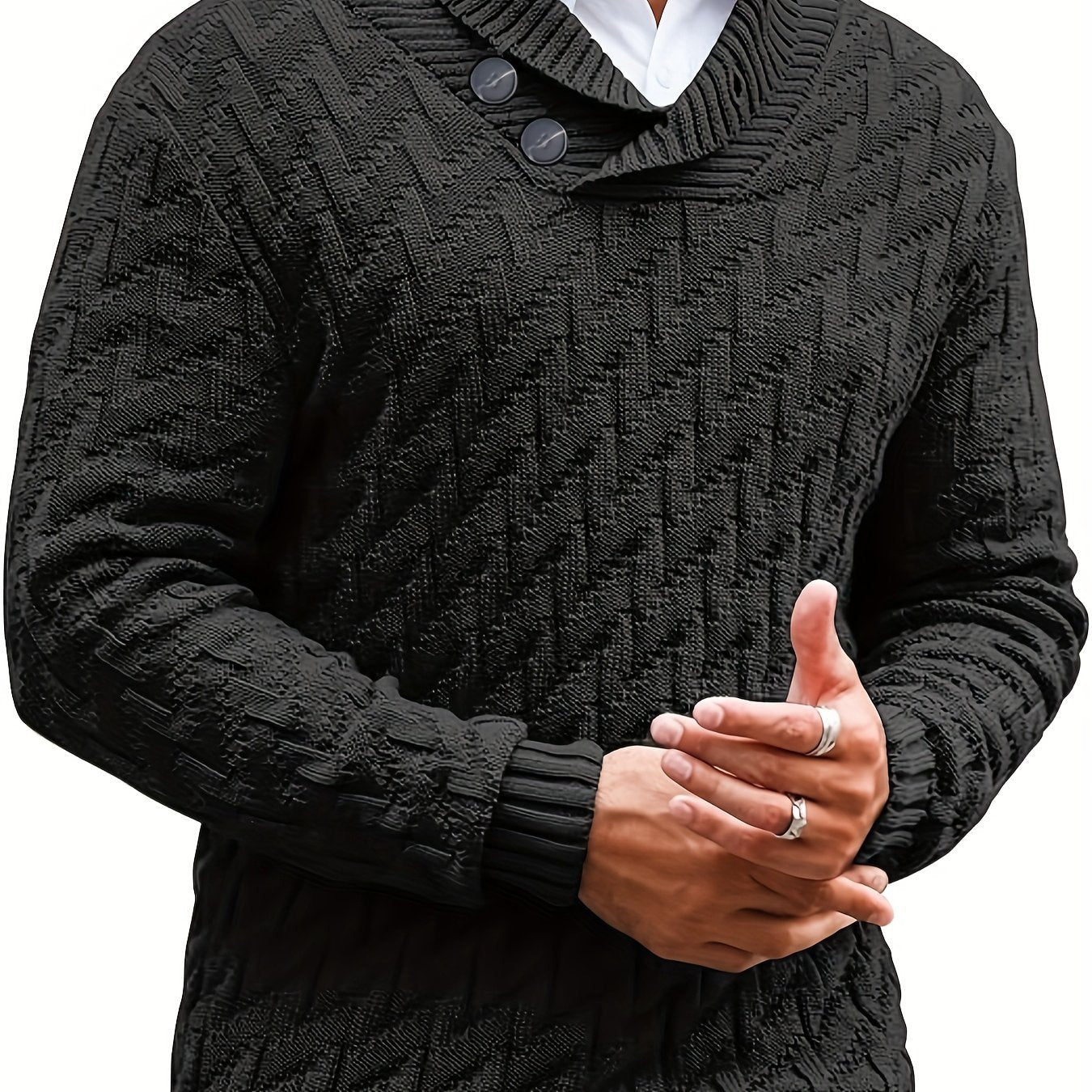 Men's plus size knit sweater with button detail, perfect for autumn/winter.