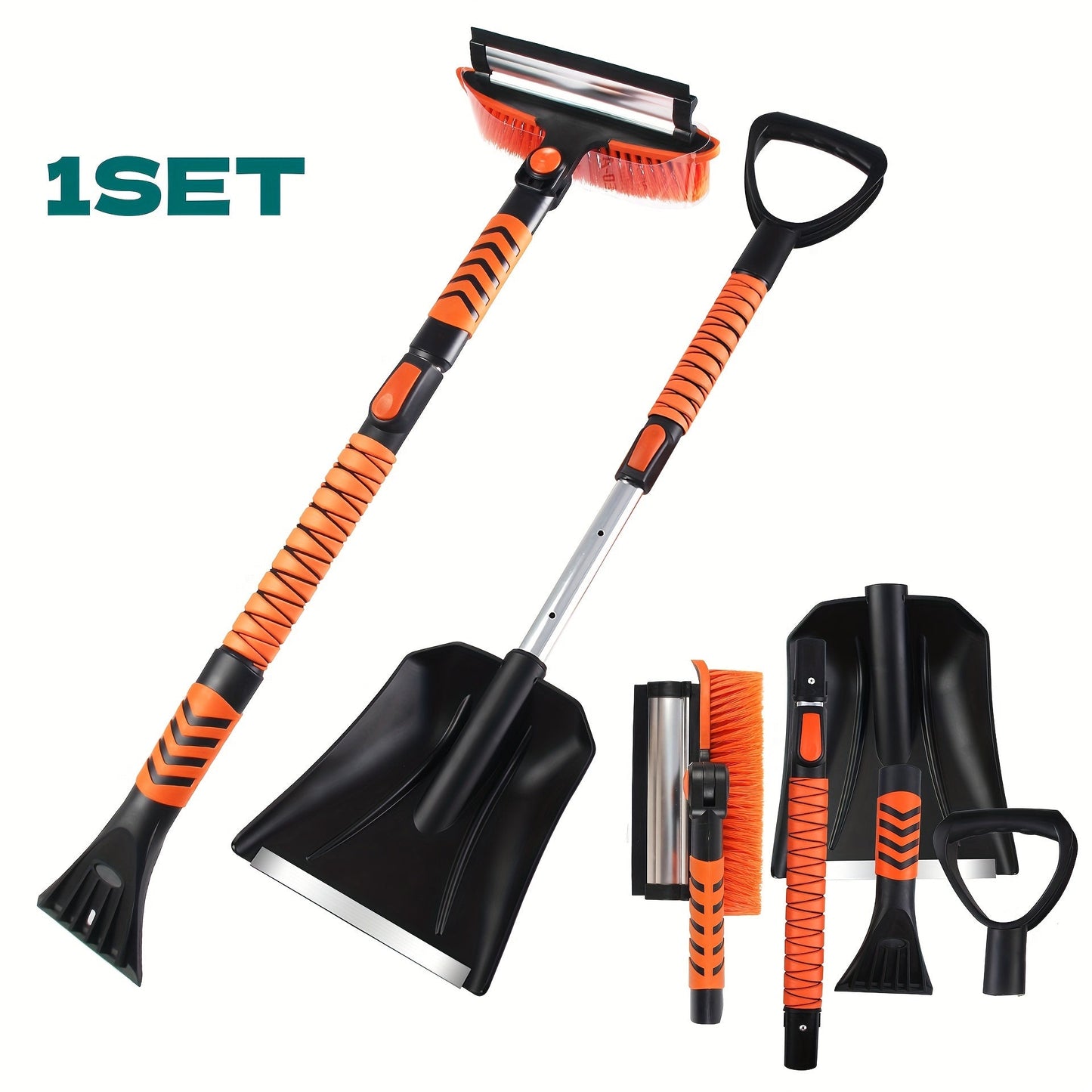 Get ready for winter with this versatile 2-in-1 Telescopic Snow Shovel & Ice Scraper Set! The multi-purpose detachable snow brush also features an adjustable squeegee for use on bathroom, car, glass, wall, and floor surfaces. This convenient 2-piece set