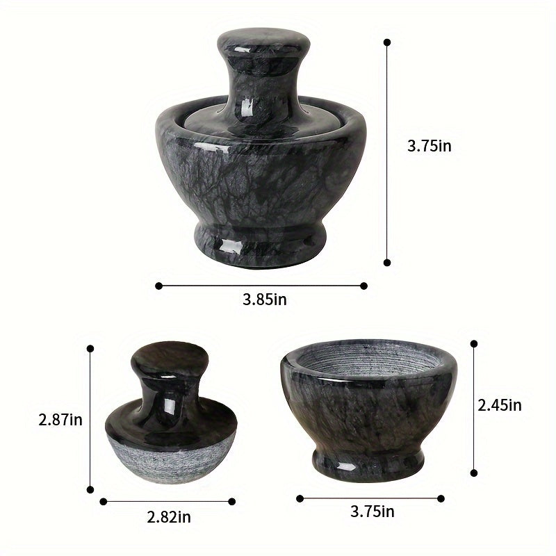 Marble Mortar and Mushroom Pestle Set - 9.65 cm, 1/2 Cup Capacity - Stone Grinder for Crushing Pills and Spices - Easy to Use and Clean - Effortless Fine Grinding - Natural Black and White Stone Grinder.