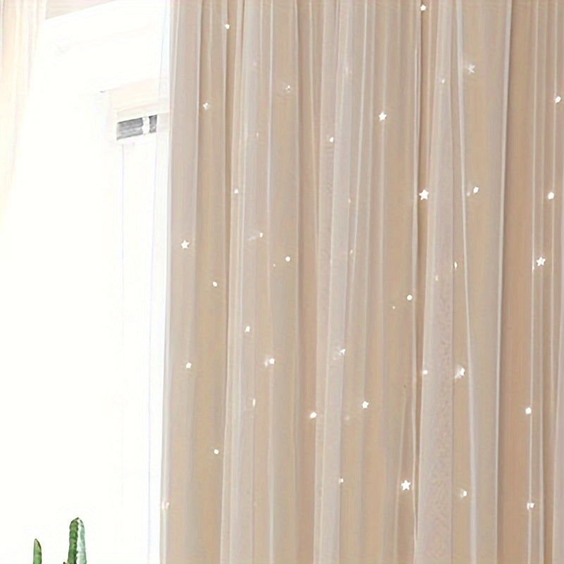 Upgrade your living space with our Modern Hollow Star Curtains. With two layers of soft, breathable fabric, they are perfect for adding a touch of elegance to your living room, bedroom, or study room decor.