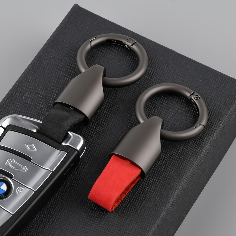 Genuine Leather Key Holder Zinc Alloy Car Keychain, Short Anti-Lost Key Ring in Casual Men's Style