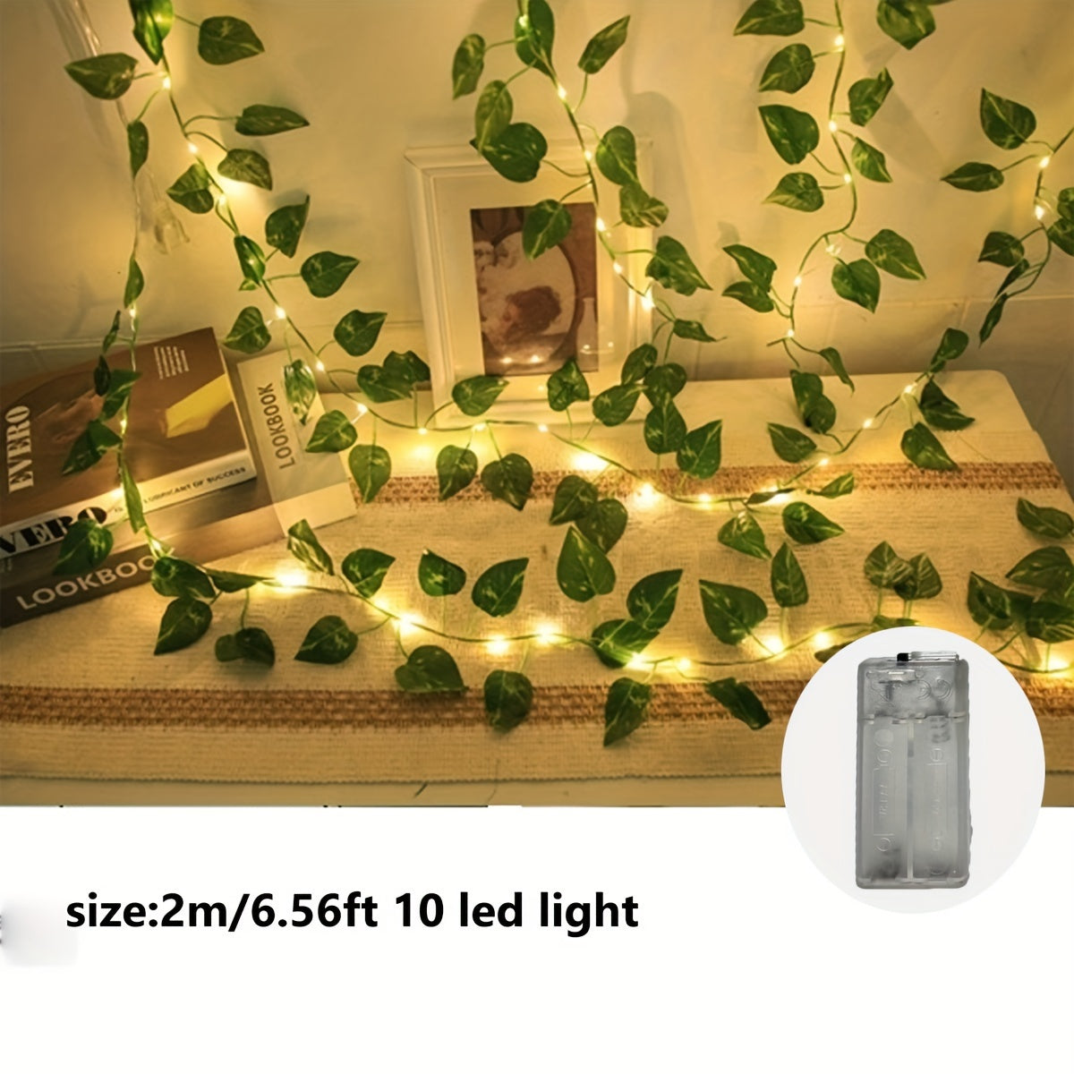 Green Ivy Leaf LED String Lights: Battery-powered for home ambiance, parties, weddings, and holidays. Perfect for decoration.