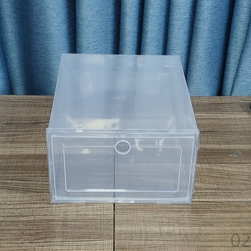 6 transparent shoe box storage containers offer dust and moisture protection, ideal for organizing and storing shoes while conserving space in your shoe cabinet.