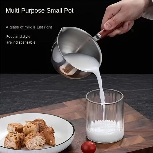 One-piece Multifunctional 300ml Stainless Steel Mini Saucepan, Great for Heating Oil, Milk, Melting Chocolate and Butter, a Must-Have Cooking Tool for Camping and Baking purposes.