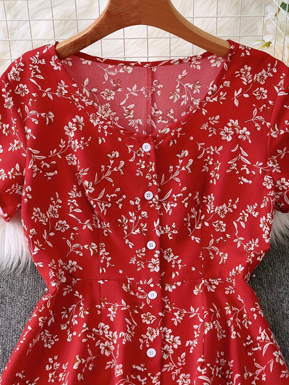 Stylish floral print button-up dress for women.