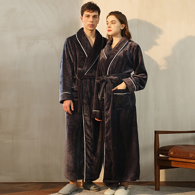 Autumn/Winter bathrobe, comfy unisex pajamas, thick large size nightgown with long sleeves and pocket, warm robe for home/bathroom.