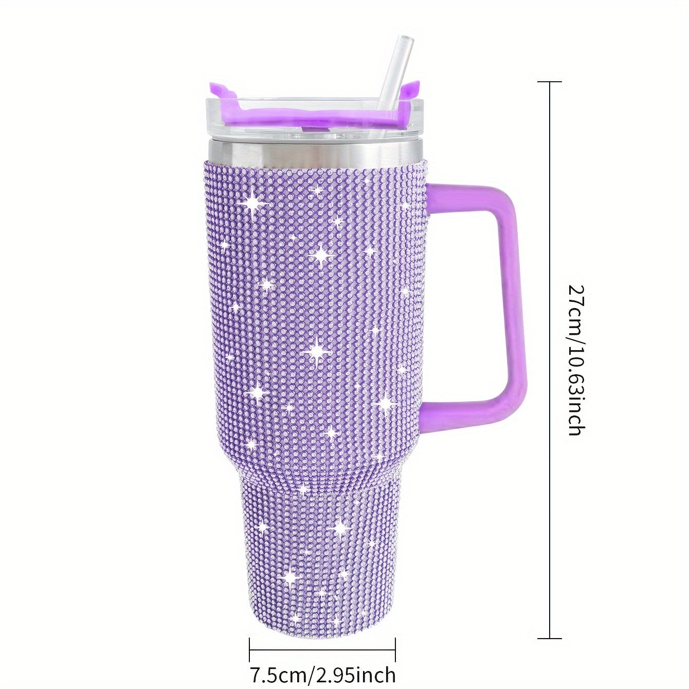 1pc Sparkling Studded Tumbler: Stainless steel, 40oz, insulated with lid and straw. Portable for car, home, office. Great for summer and travel, perfect for birthday gifts.