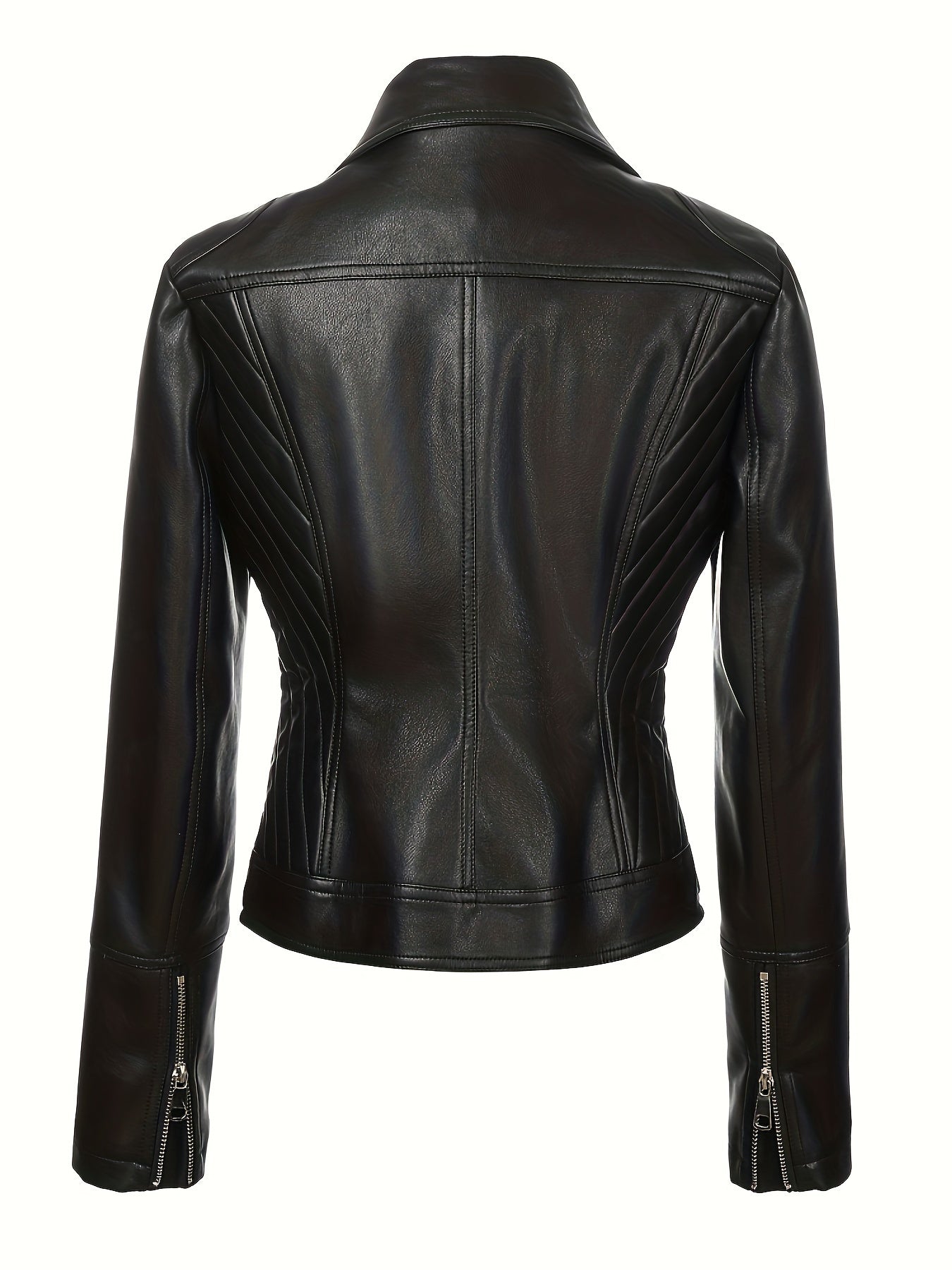 Faux leather biker jacket for women, sexy skinny fit with street style, non-stretch solid color, regular length with zipper detail, lined with woven polyester for spring/fall.