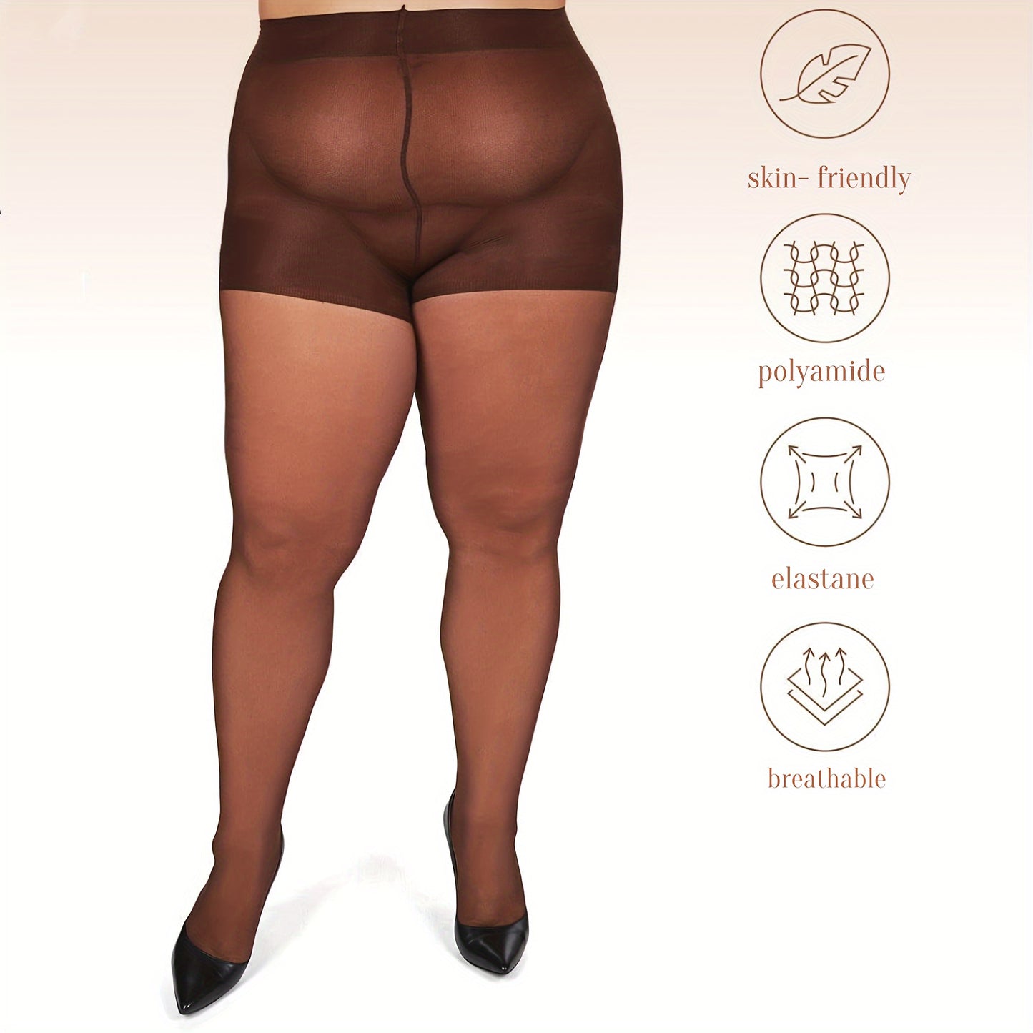 Plus Size Control Top Tights for Women, High Waist Sheer Pantyhose