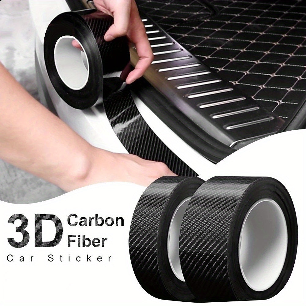 3D Nano Carbon Fiber Car Door Sill Protector with PVC waterproof adhesive tape, Universal Fit in Black.