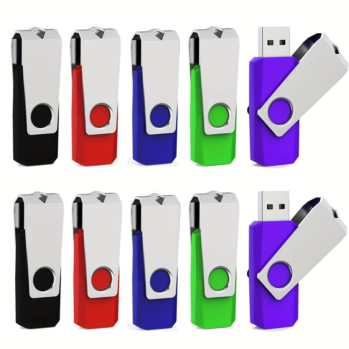 10 Packs USB Flash Drives in various capacities for storing and transferring photos, music, videos, and files.