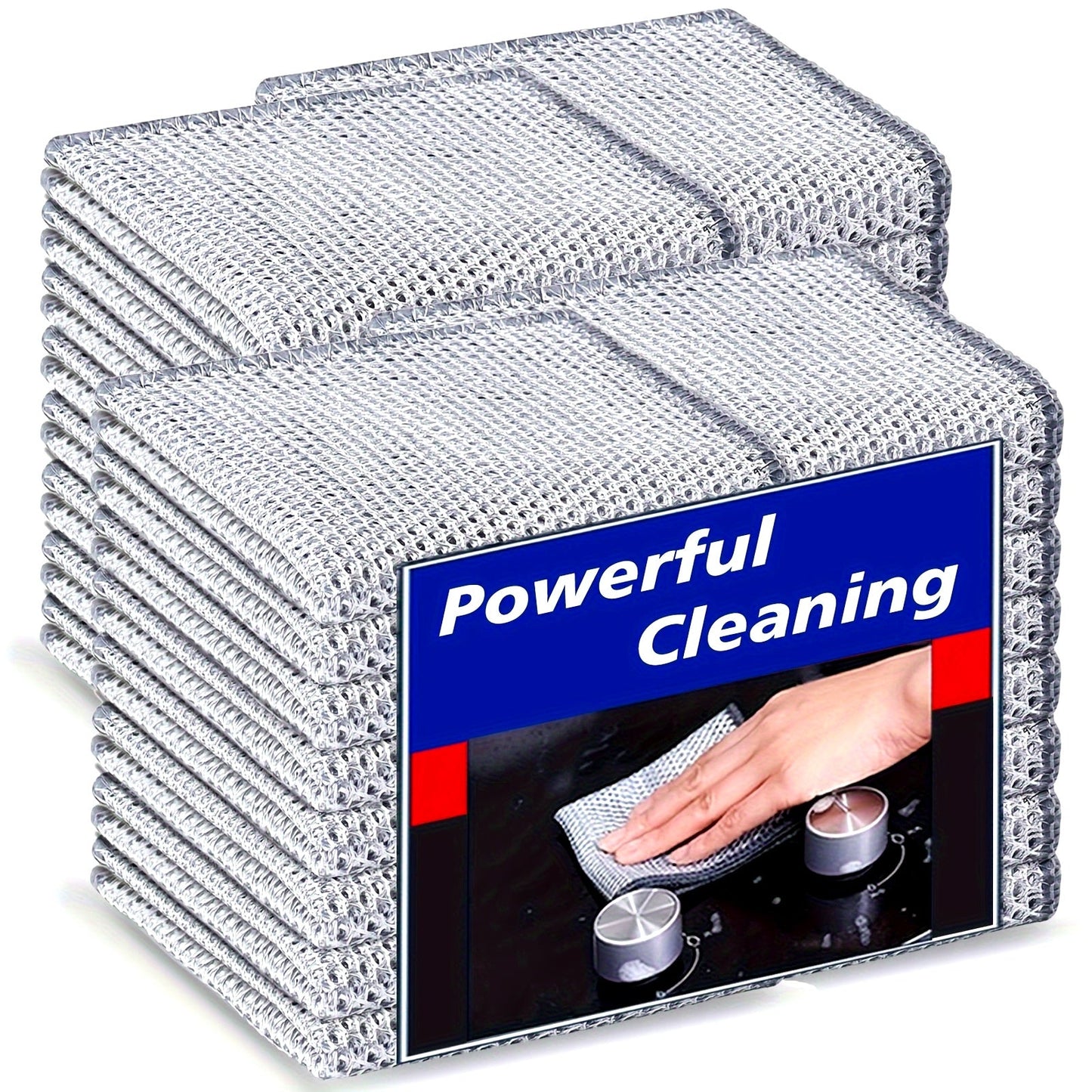 The Miracle Cleaning Cloth Set includes 12, 18, 24, or 32 pieces of super durable mesh microfiber cloths. These cloths are perfect for both dry and wet cleaning, making them ideal for tableware, metal surfaces, and more. They are designed to be