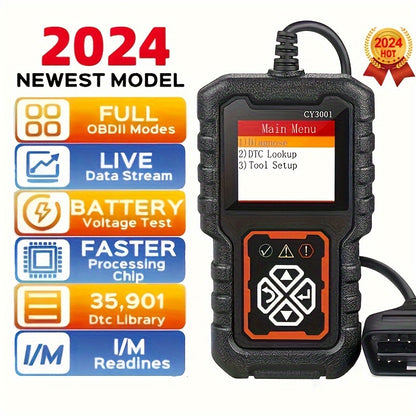 3001 Advanced OBD2 Scanner - USB-Powered with O2 Sensor Support, Lifetime Free Update, for All Vehicles 1996 & Newer, Diagnostic Menu with Code Readiness Indicator.