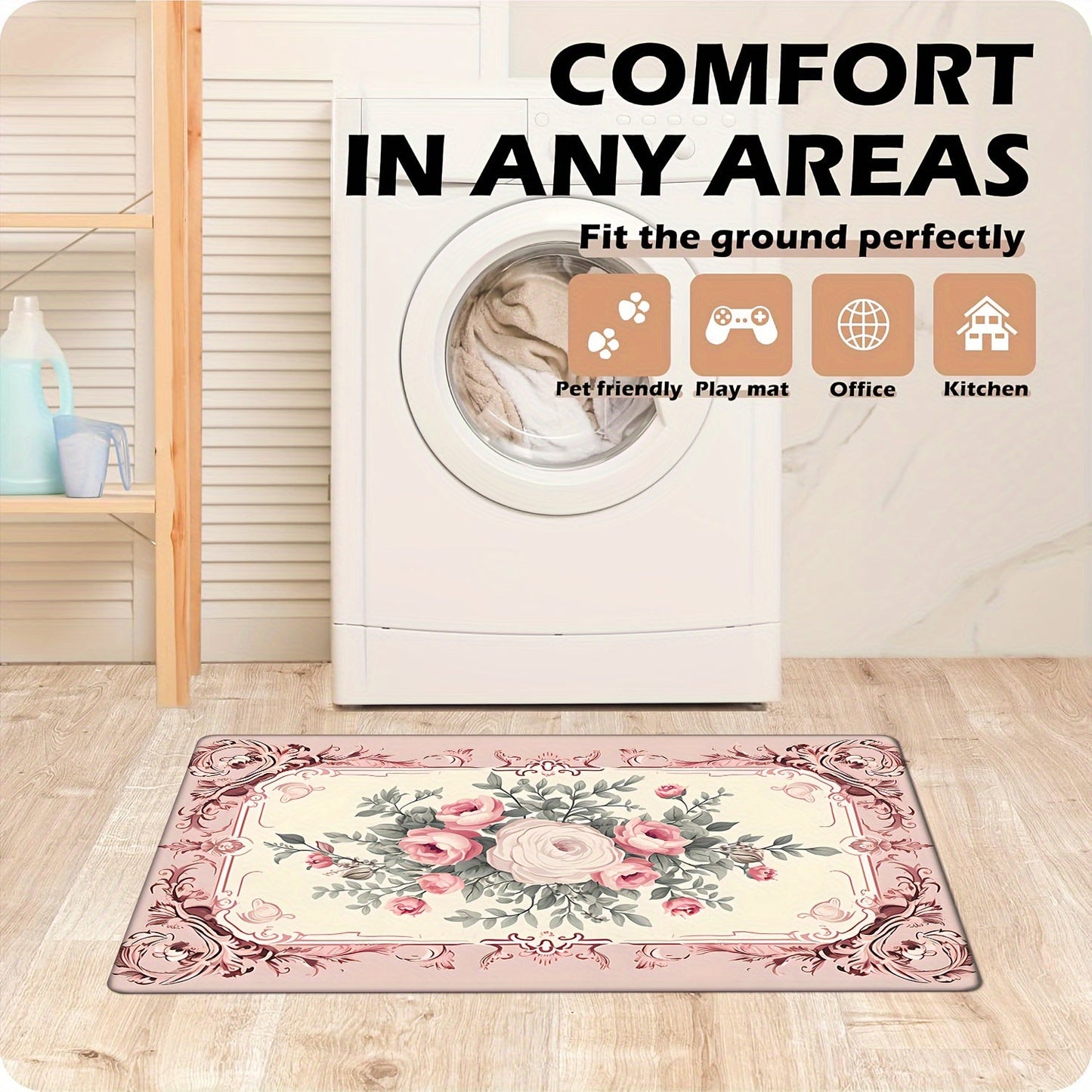 Decorate Your Home with Our Non-Slip Valentine's Day Floral Door Mat - Soft, Thick, Resistant to Oil & Water, Easy to Clean in the Washing Machine - Perfect for Entryways, Bathrooms, Living Rooms, and Laundry Rooms