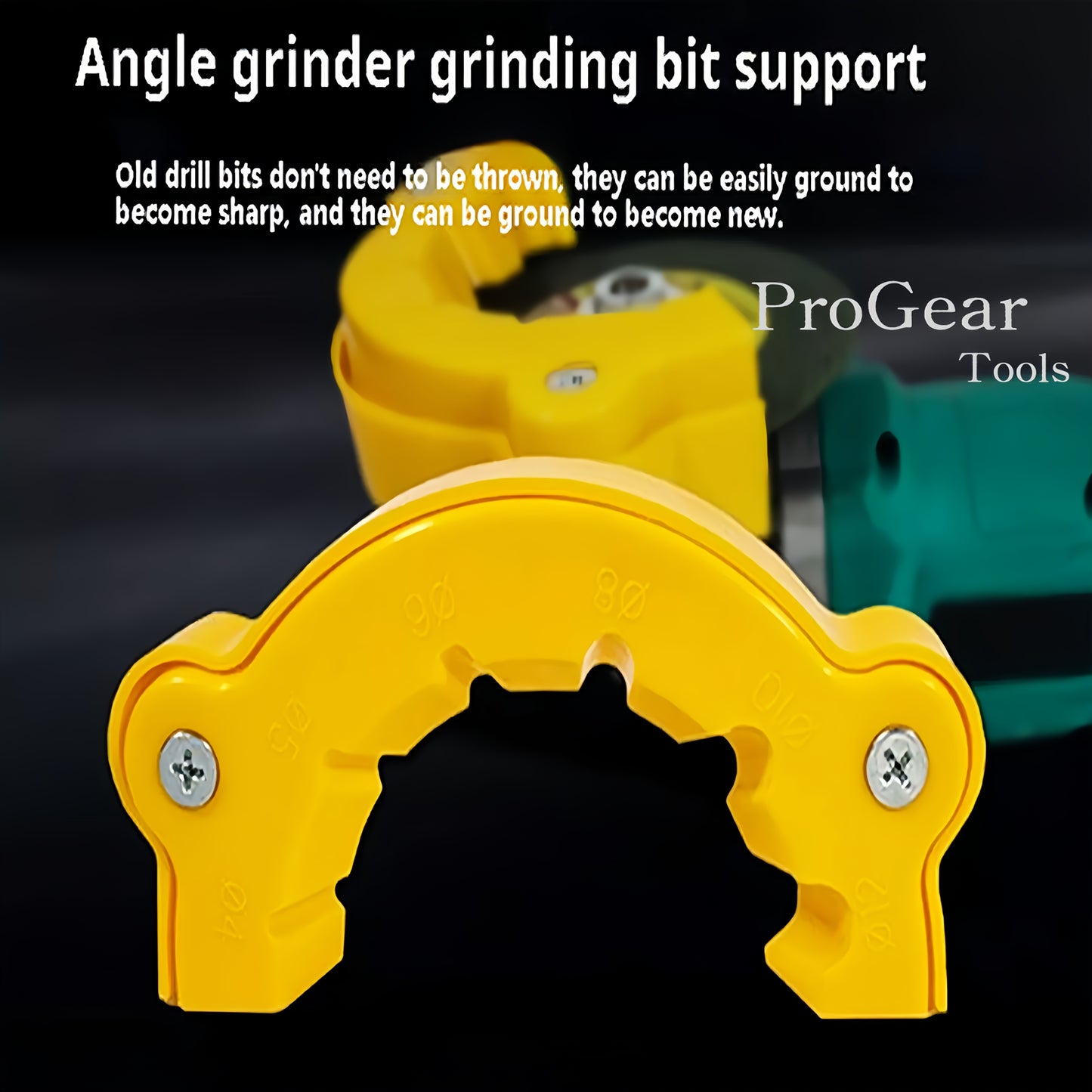 Universal drill bit sharpener compatible with all drill bits and angle grinder accessories.