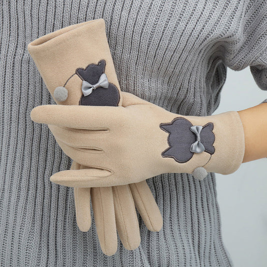 Cozy and Stylish Cat Embroidered Gloves for Women - Stay Warm and Chic in Winter