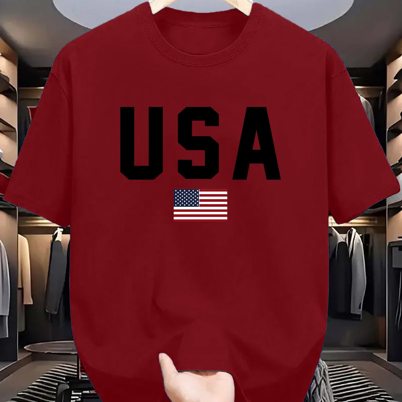 Men's Comfortable & Stretchy USA Flag T-Shirt. Ideal for Summer activities with American Emblem Design.