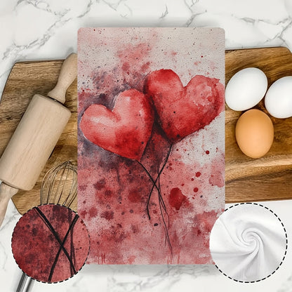 Set of 2 Valentine's Day-themed kitchen towels with a modern coastal design, made of highly absorbent polyester knit fabric. These machine washable towels measure 40.64x60.96 cm and are perfect for adding a festive touch to your holiday decor. Item