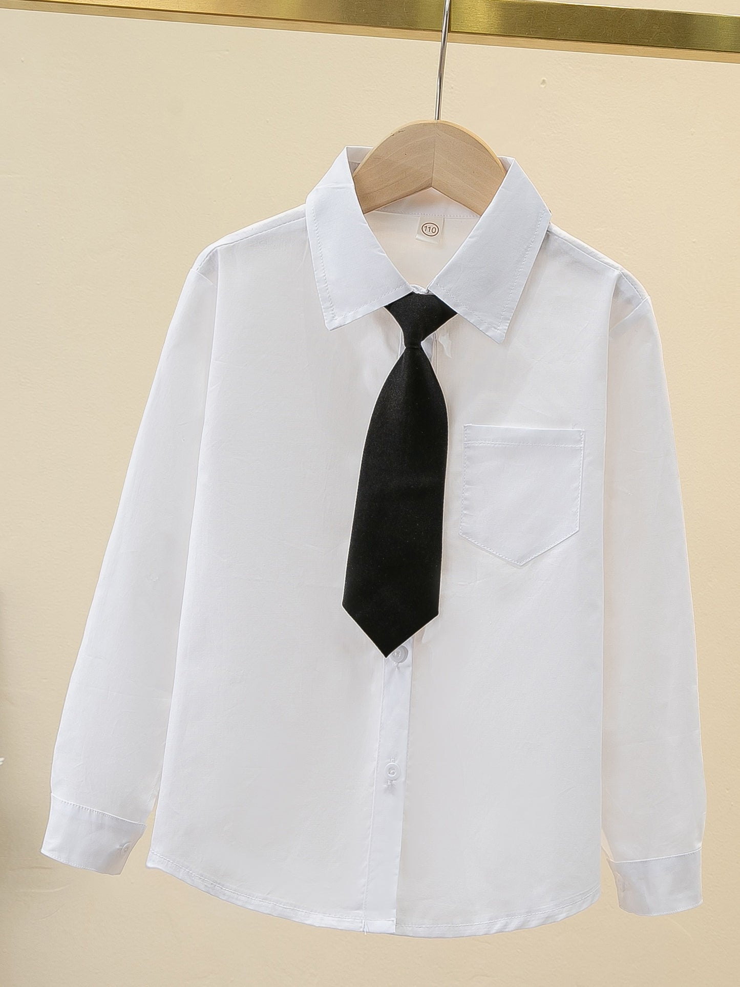 Children's pure cotton white uniform shirt with tie collar, suitable for school or casual wear. Great gift idea.