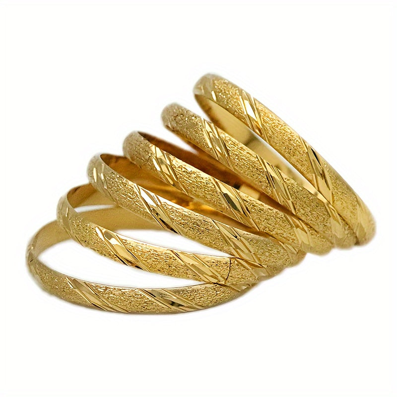 6 pieces of Bohemian Luxurious 24K Golden Plated Copper Bangle Set featuring 8mm African Ethiopian Hand Bracelets. This unisex Wedding Gift Jewelry is perfect for women and can be worn as a stunning accessory for parties and Lunar New Year celebrations.