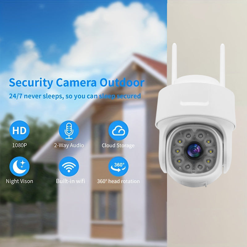 Introducing the OIMLYO 1080P HD Wireless WiFi Security Camera. Featuring a 355° Panoramic PTZ, IP66 Waterproof design, Night Vision, Two-Way Audio and Motion Detection. Easy to install with Wall Hanging capability, this camera is Compatible with