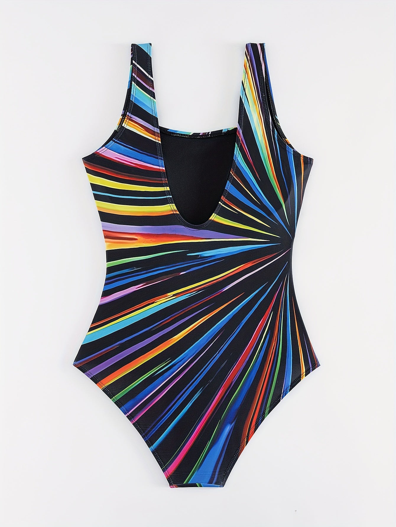 Trendy Striped One-Piece Swimsuit for Women - Stretchy, Square Neckline, Knit Fabric, Not See-Through - Ideal for Beach & Pool