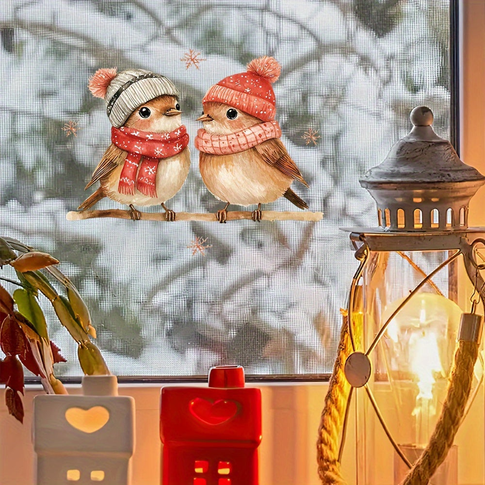 Celebrate the holiday season with our Festive Christmas Bird Window Cling. Featuring adorable cartoon birds wearing knitted hats and scarves, this removable and reusable cling has a semi-matte finish that is ideal for decorating windows, doors, walls