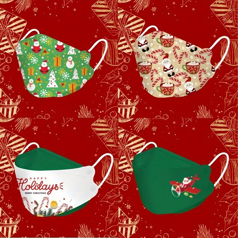 Set of 4 Christmas-inspired Face Masks - Adorable, Reusable & Flexible for outdoor activities, vacations & festive decorations, Unique designs