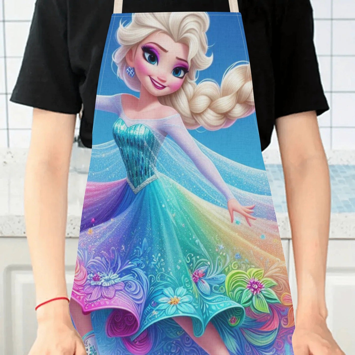 Stay stylish and clean in the kitchen with our Disney Elsa Princess Cartoon Printed Apron. Made from waterproof polyester woven fabric, this apron features a beautiful floral pattern that is perfect for hotel, supermarket, restaurant, fruit shop, milk