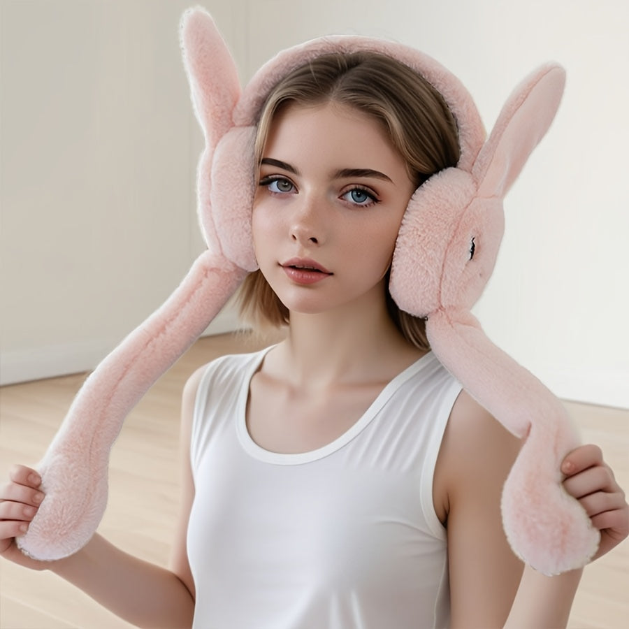 Soft Knitted Bunny Ear Ear Warmers, Stretchable Polyester Ear Muffs with Cartoon Design, Hand Washable for Repeated Use, Cozy Ear Protection