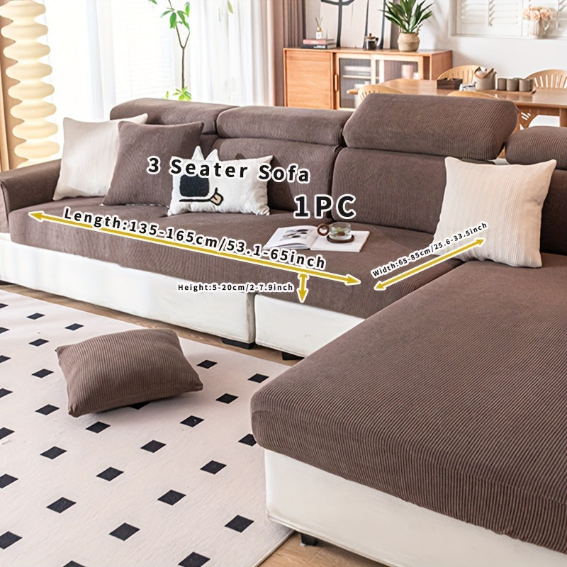 Stretchy sofa cover for L-shaped or 1-4 seat sofas, suitable for all seasons, with elastic bands and machine washable for home protection.