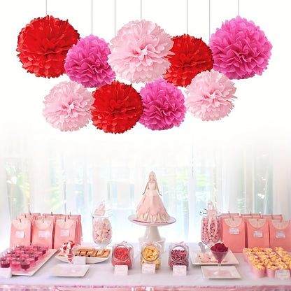 Set of 9 Paper Pom Pom Flowers for Events