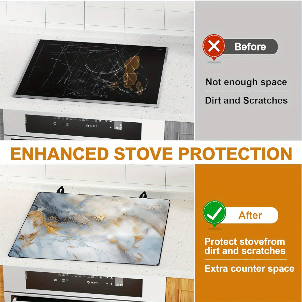 1 piece of stove top covers designed for electric stoves, featuring a stylish marble design. This rubber induction cooktop protector is foldable and heat resistant, providing protection for your glass top stove. A must-have kitchen accessory for keeping