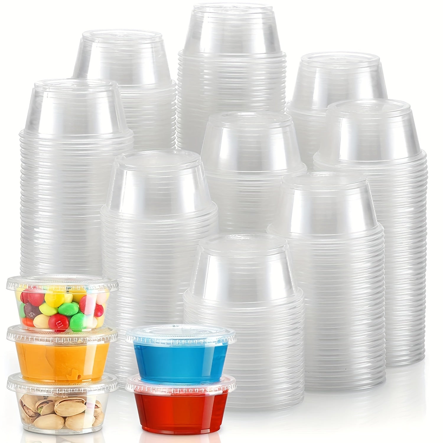 50 or 100 pieces of Disposable Portion Cups with Lids in sizes of 2oz, 3.25oz, and 5.5oz. Ideal for meal prepping, portion control, salad dressing, and small condiments. A must-have for your kitchen gadgets and accessories collection.