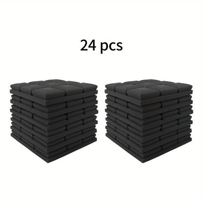 24-Pack Acoustic Foam Panels, 30.48x30.48x5.08 cm, Soundproofing Wall Tiles for Office Recording Studio, Black & Grey