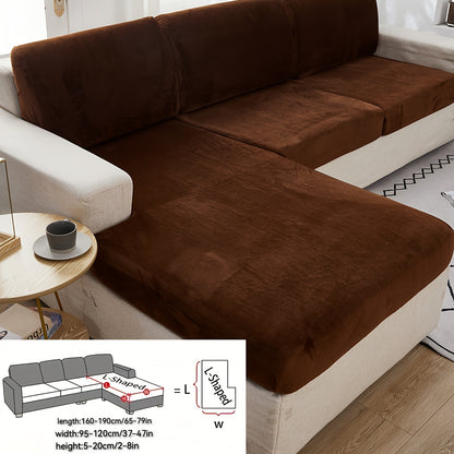 Golden Velvet Sofa Cover provides winter warmth and dustproof furniture protection. Easy to clean with elastic fabric, it offers full coverage and universal anti-slip design. Also serves as an anti-cat scratch back cover, cloth cushion cover suitable for