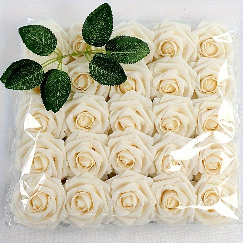 25 artificial roses with 2 green leaves, perfect for weddings, holidays, birthdays, parties, and home decor.