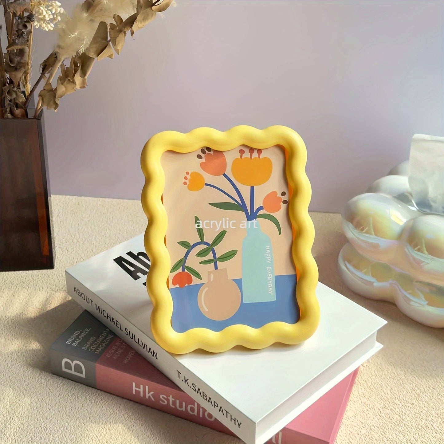 Adorable Milk Yellow Photo Frame for Desktop or Wall, Ideal for Small Paintings and Creative Home Decoration