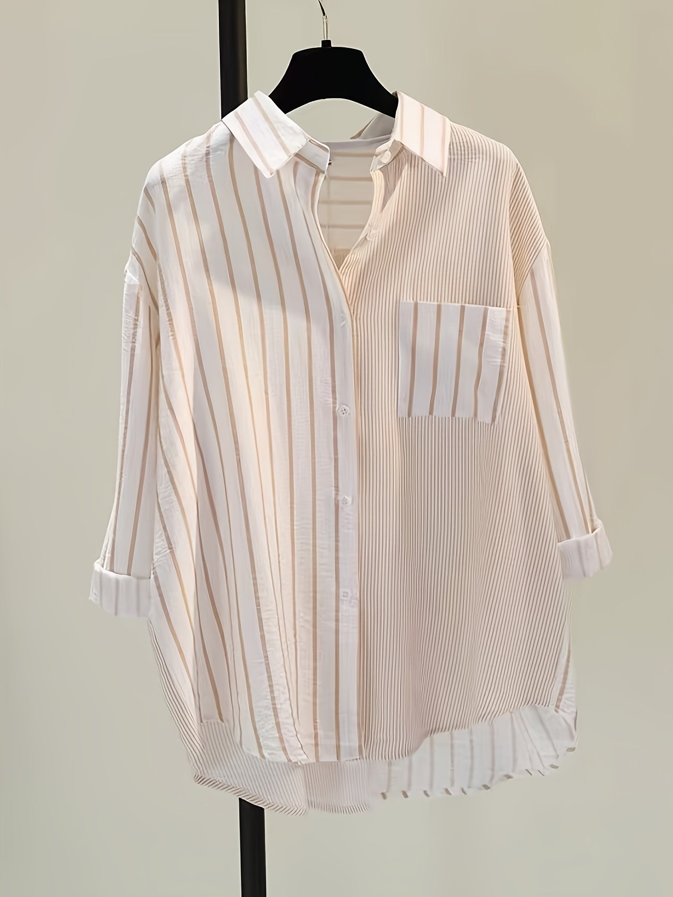 Long-Sleeve Elegant Striped Shirt for Plus-Size Women