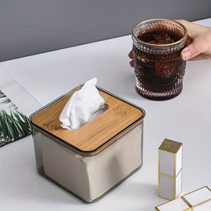 Stylish Bamboo-Lid Tissue Box - Luxe Bathroom & Dining Room Napkin Holder, Organize in Rectangular Shape