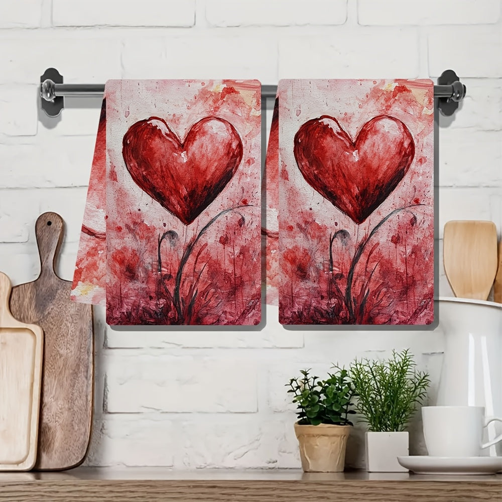 2-piece set of ultra soft kitchen towels, perfect for Valentine's Day and other holidays. These highly absorbent dish hand towels are machine washable and measure 16x24 inches each. Item number: 2KYSYS1217423.