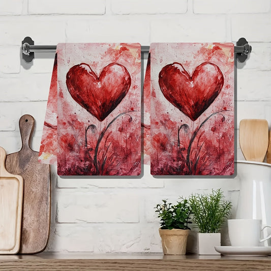 2-piece set of ultra soft kitchen towels, perfect for Valentine's Day and other holidays. These highly absorbent dish hand towels are machine washable and measure 16x24 inches each. Item number: 2KYSYS1217423.