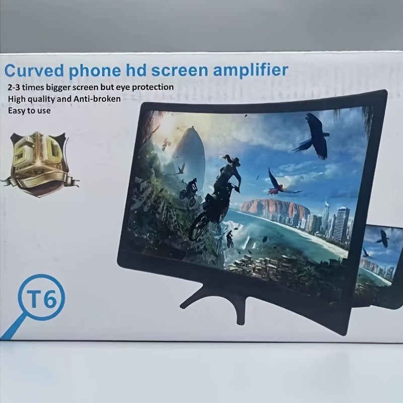 The curved screen magnifier enhances smartphone viewing without batteries, perfect for movies, videos, and gaming.